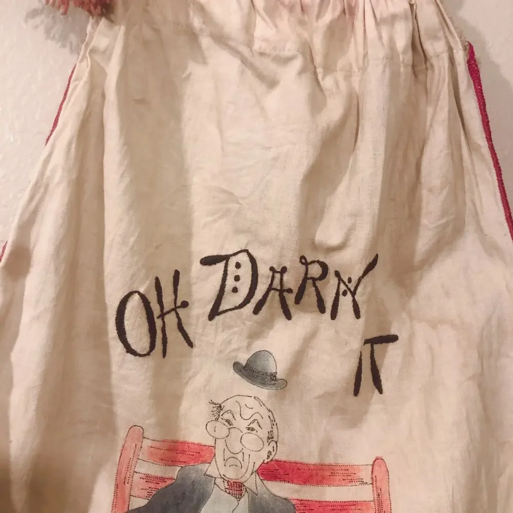 Vintage Oh Darn It Gunny Sack Storage Bag